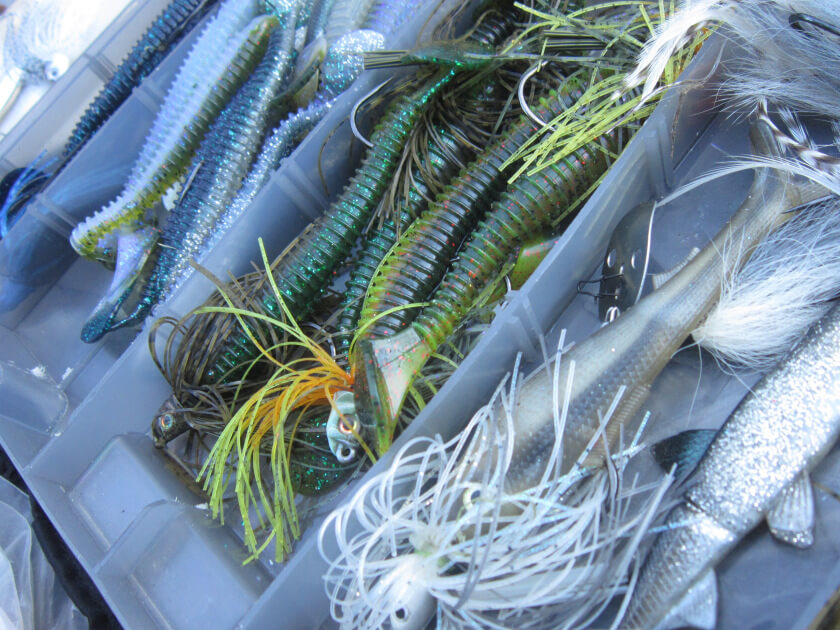 Close up of kayak fishing bait organization