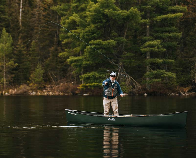 Standing up and fishing in the Old Town Penobscot canoe