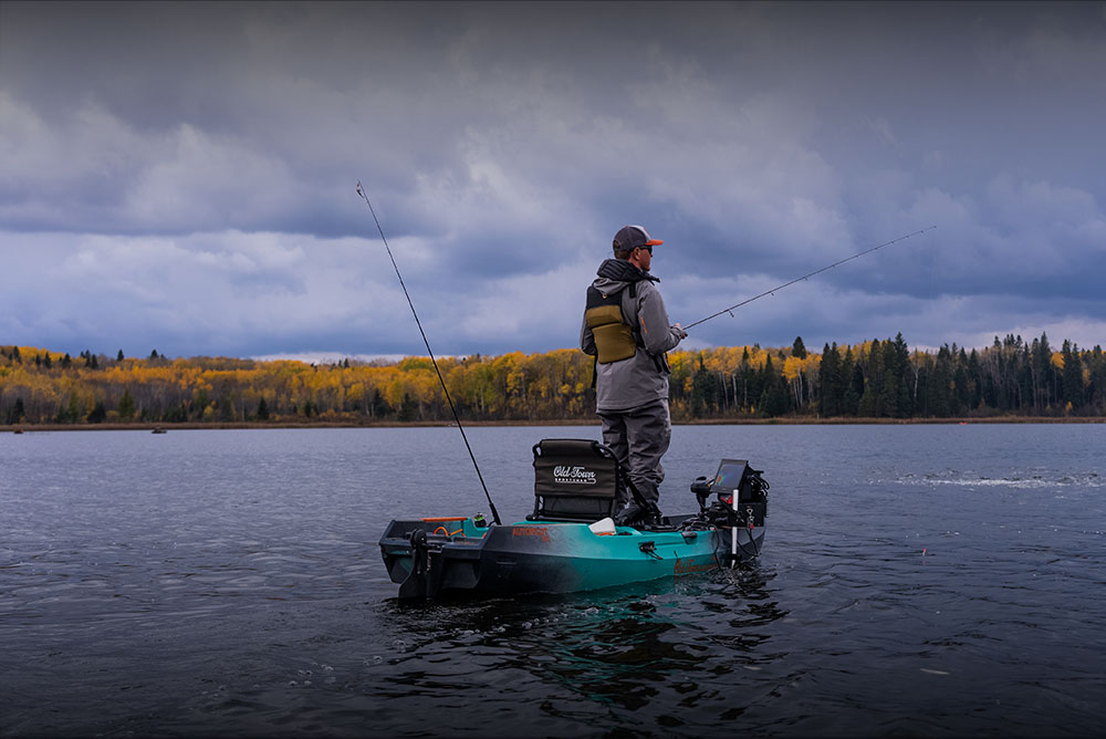 Fishing from Old Town Sportsman Kayak during storm