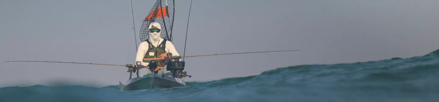 A kayak angler on Lake Michigan.