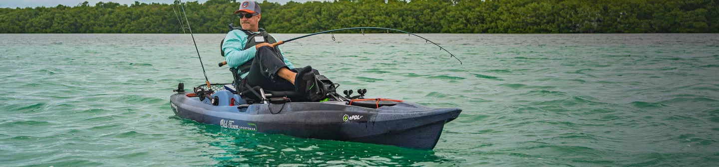 Man fishing from Old Town Sportsman BigWater ePDL+ 132 Fishing Kayak