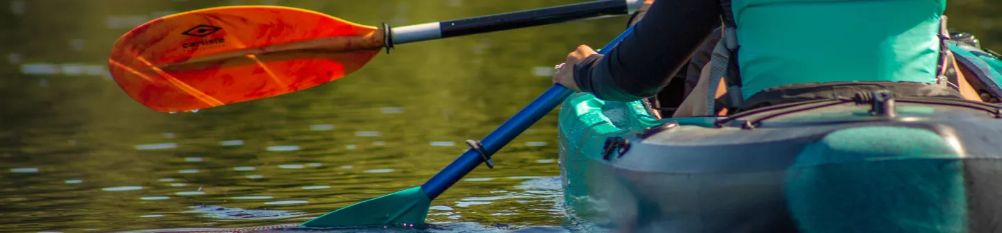 Paddling in Old Town Dirigo kayak with Carlisle Magic Paddles