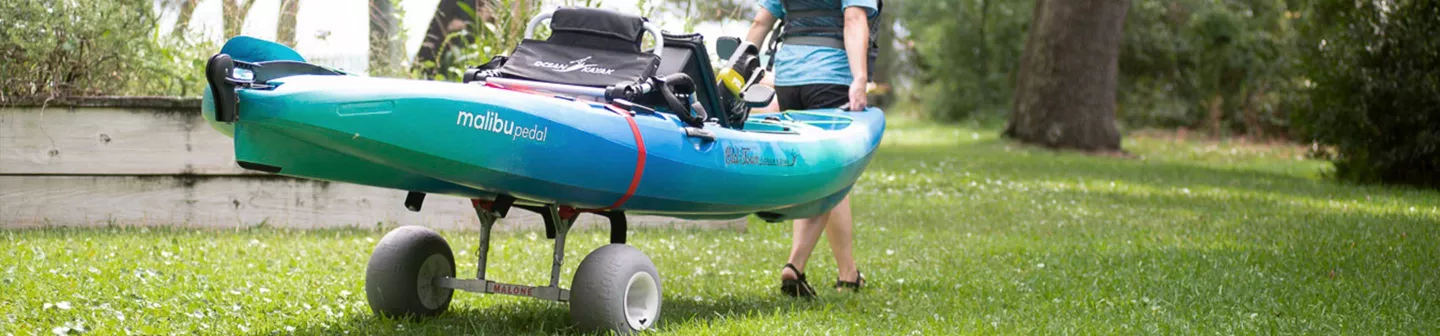 Pulling an Old Town Ocean Kayak on a Malone single kayak cart