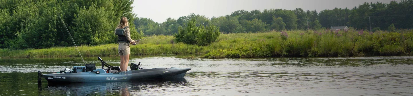 Standing up fishing from the Old Town Sportsman BigWater 132 ePDL+ fishing kayak